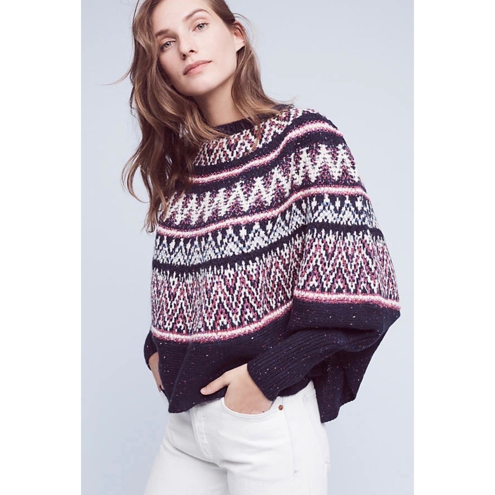 Anthropologie Sleeping On Snow Midland Fair Isle Poncho Sweater Size XS/S